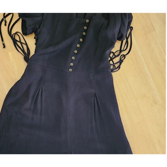 MAEVE Sienna Jumpsuit Wide Leg Side Tie Square Neck Zip Black Sz 14 - Picture 8 of 14